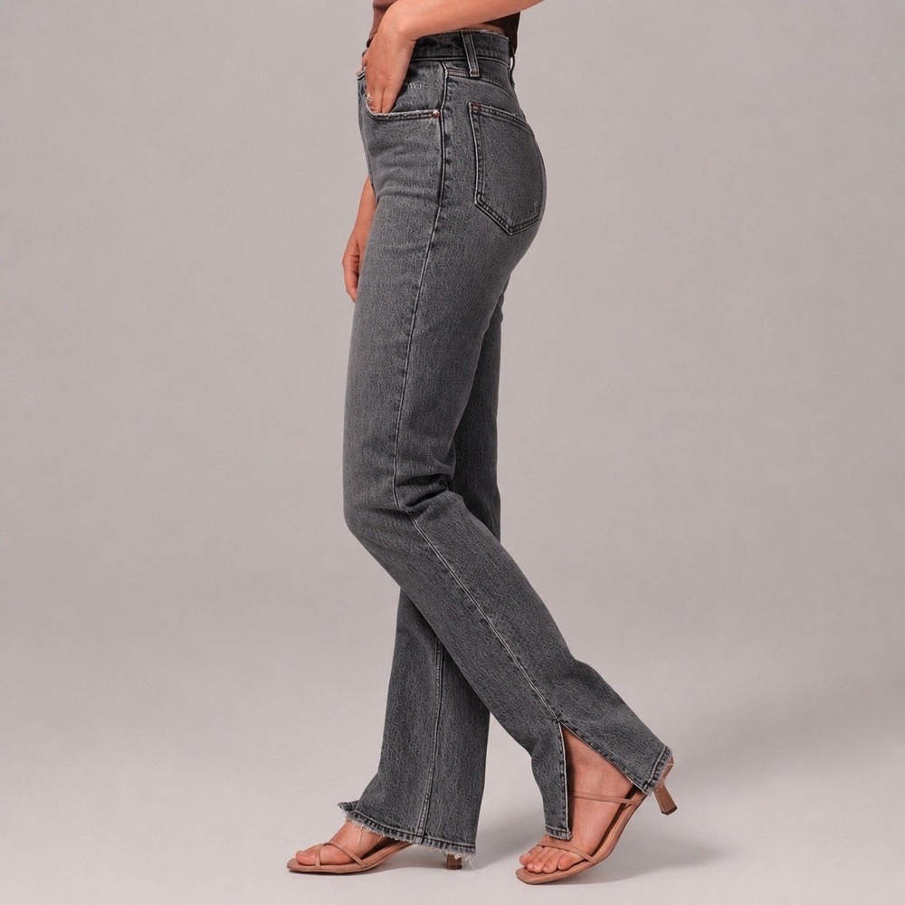 Abercrombie & Fitch Womens 90s Straight Jeans 28 Gray Black Ultra High Rise Vent